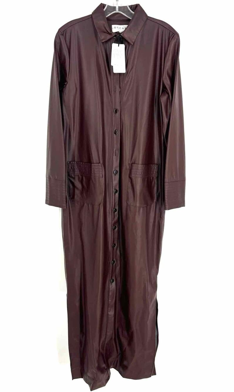 Oscar Size 10 Brown Button-down Faux Leather NEW Designer Dress